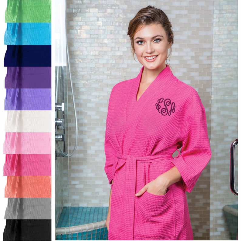 Personalized COUPLE waffle weave robe CUSTOM Bath Robe SPA Bathrobe