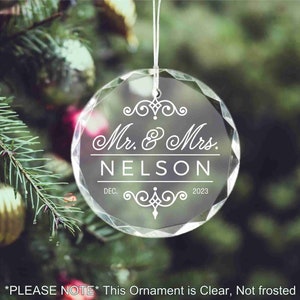 Custom Couples Christmas Ornament / MR and MRS Personalized Engraved Glass Ornament for couples