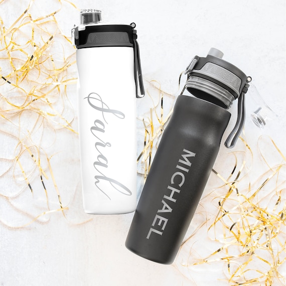 20oz Insulated Water Bottle With Flip Top Chug Spout / Large Strawless  Stainless Steel Water Bottle Personalized With Name 