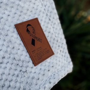 Cancer Warrior Blanket / Cancer Ribbon Throw Blanket / Textured Plush Microfiber Fleece Blanket with Vegan Leather Patch