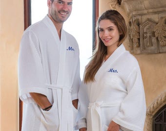 Couples Waffle Robe Set: Personalized Mr. & Mrs. Bath Robes
