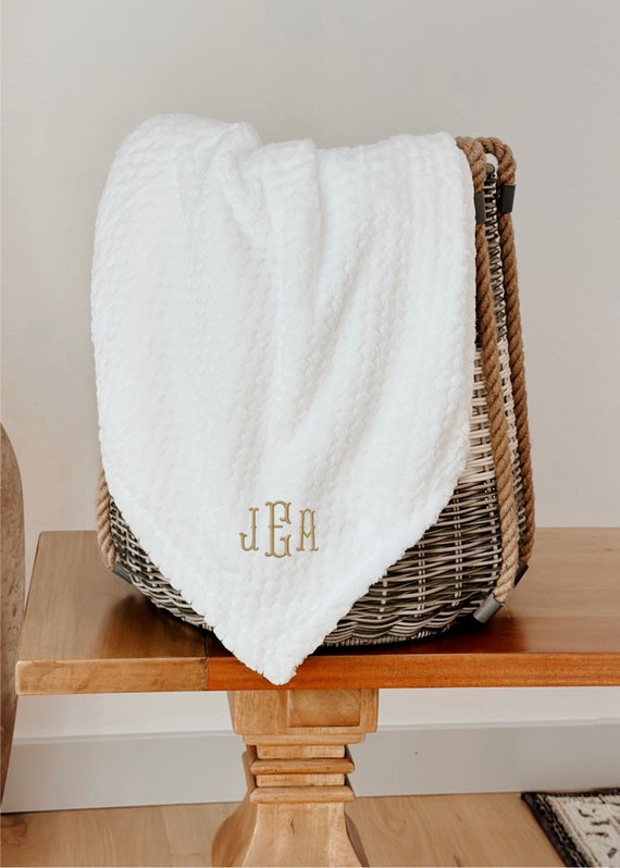 Custom Monogram Blanket / Textured Plush Throw Blanket with name / Embroidered Blanket