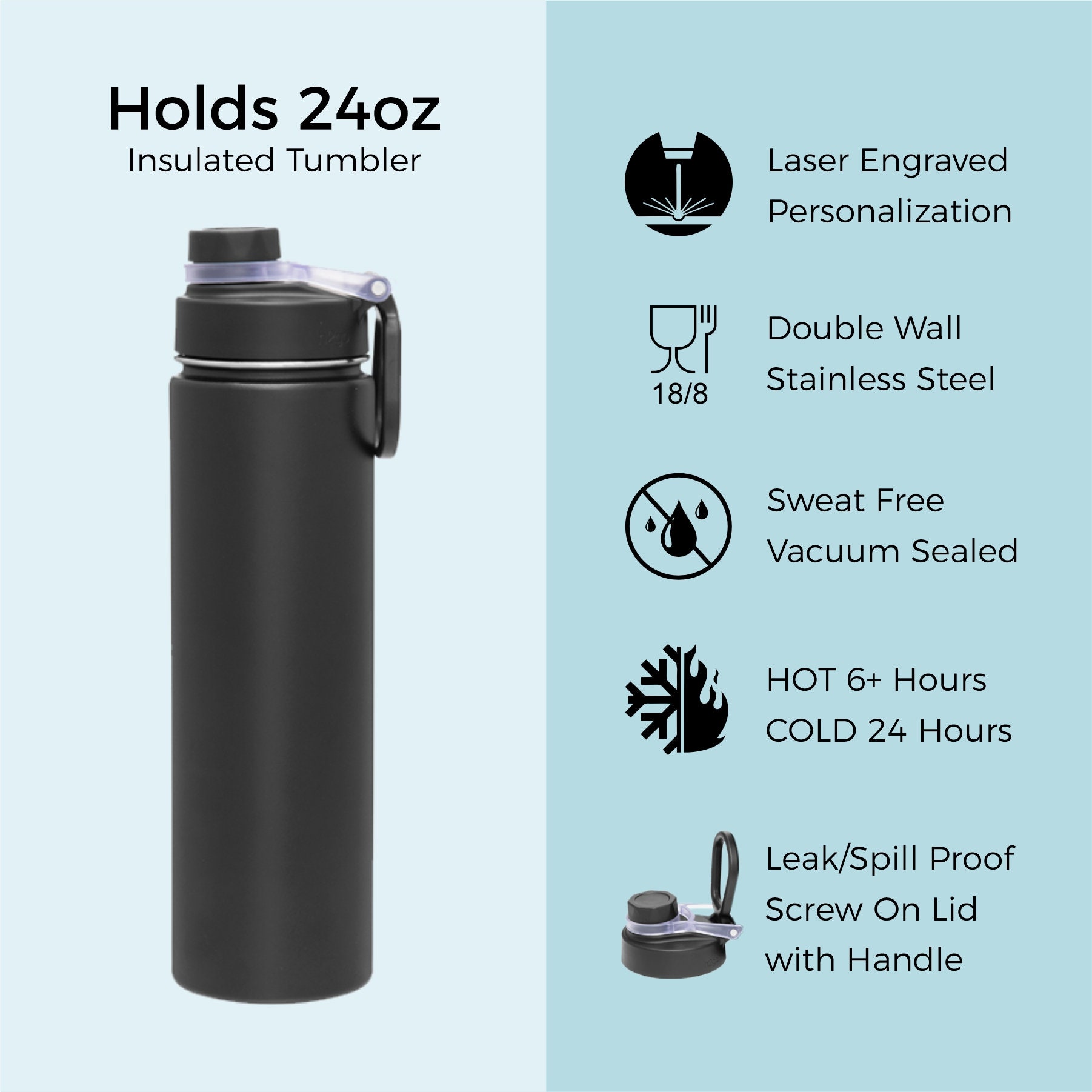 24oz Insulated Stainless Steel Water Bottle With Drinking Spout