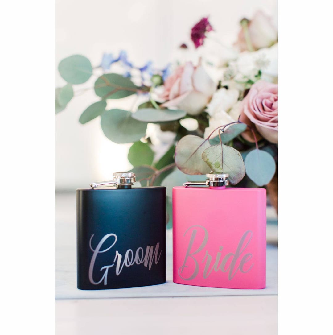 SET of Engraved 6oz Flasks, Custom Flasks Personalized With Your Text