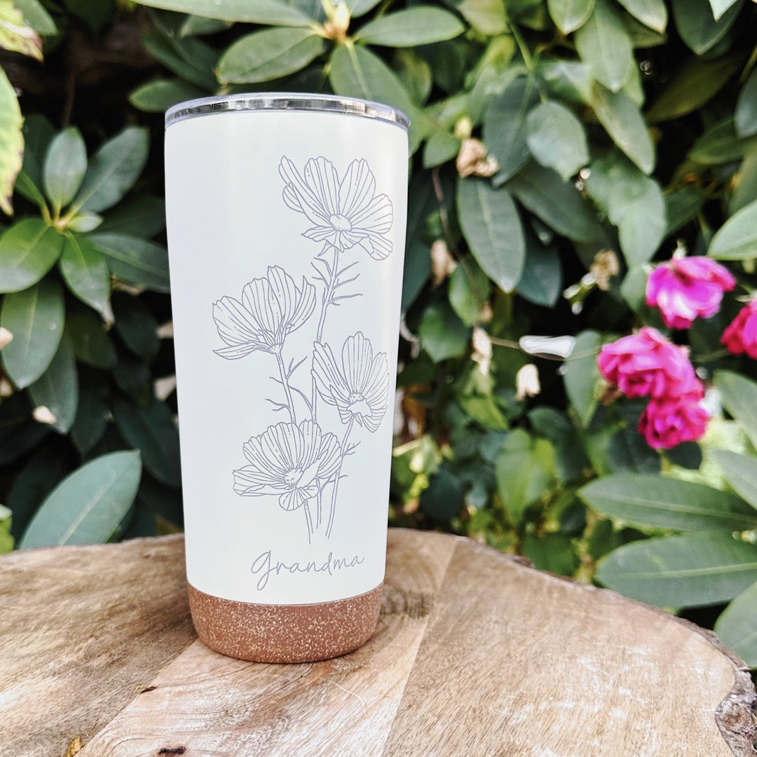 Custom Birth Flower Tumbler Engraved With Name / Personalized Floral