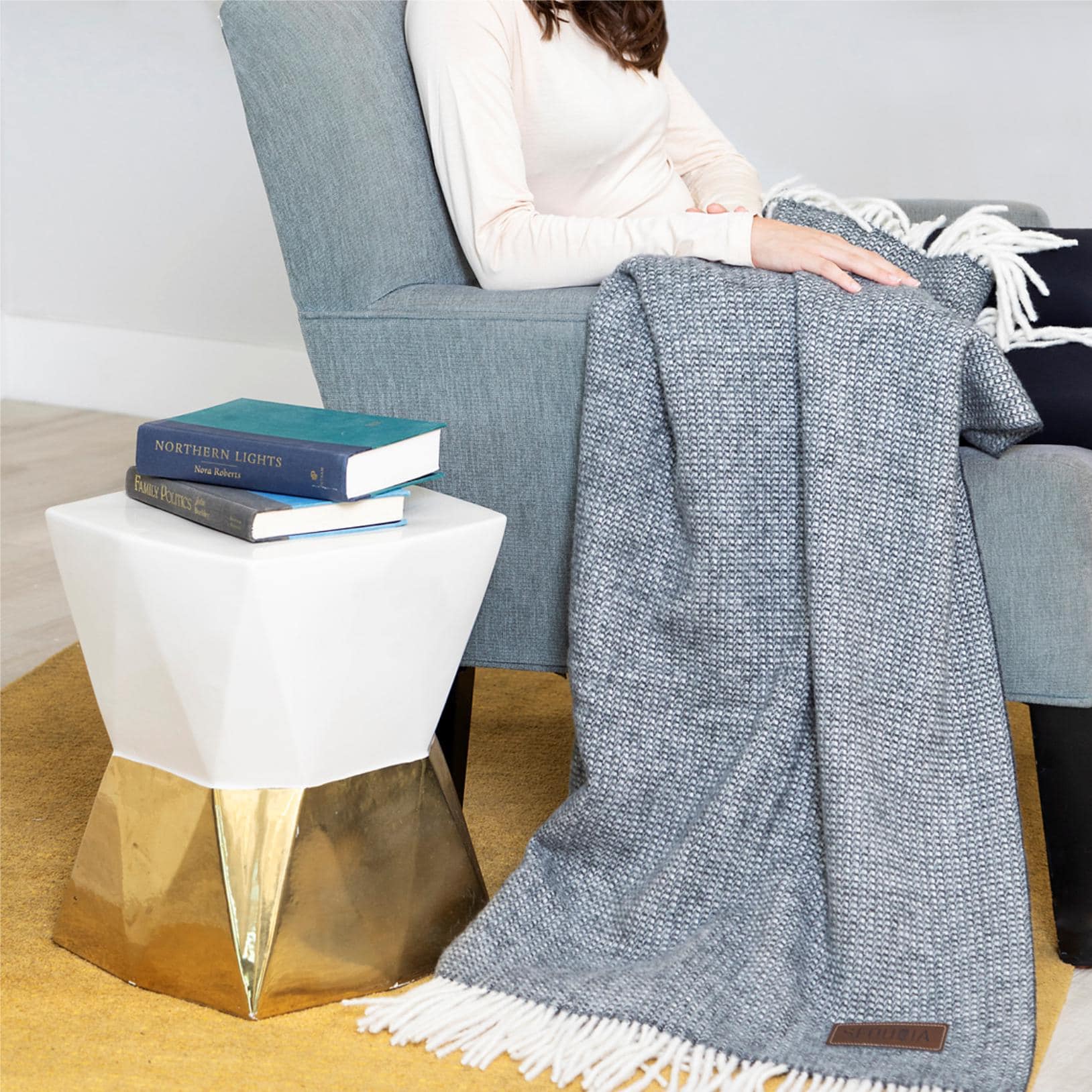 Personalized Wool Throw Blanket with Vegan Leather Patch