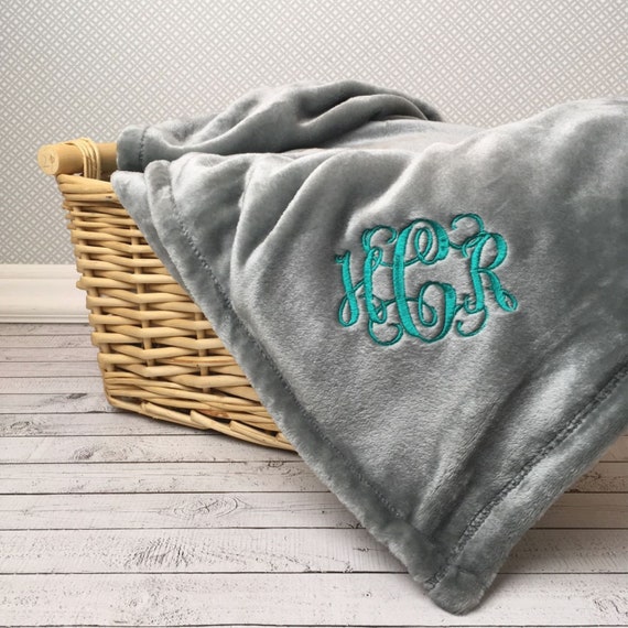 Personalized Plush Blanket Monogram Plush Blanket Embroidered Wedding Throw