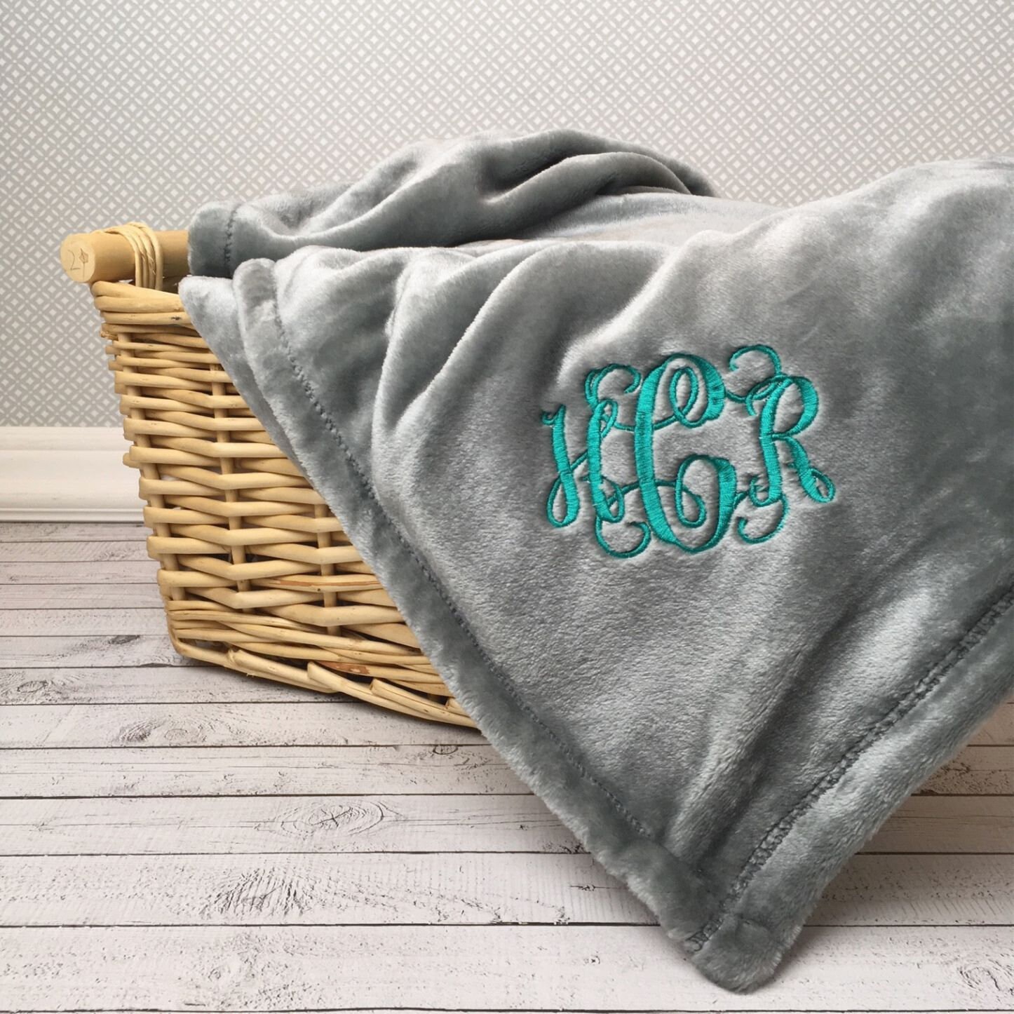 Personalized Sherpa Fleece Blanket Initial and Name Dark Gray