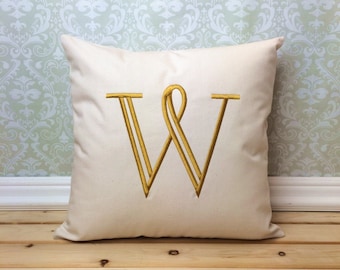 Monogram Letter Pillow Cover with optional insert / Personalized Home Decor Embroidered Initial
