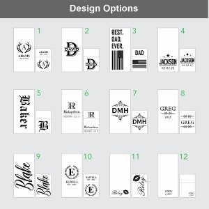 Puede incluir: Doce opciones de dise&ntilde;o diferentes para un letrero de madera personalizado. Los dise&ntilde;os incluyen nombres, fechas, iniciales y otros elementos decorativos. Los letreros son todos en blanco y negro.