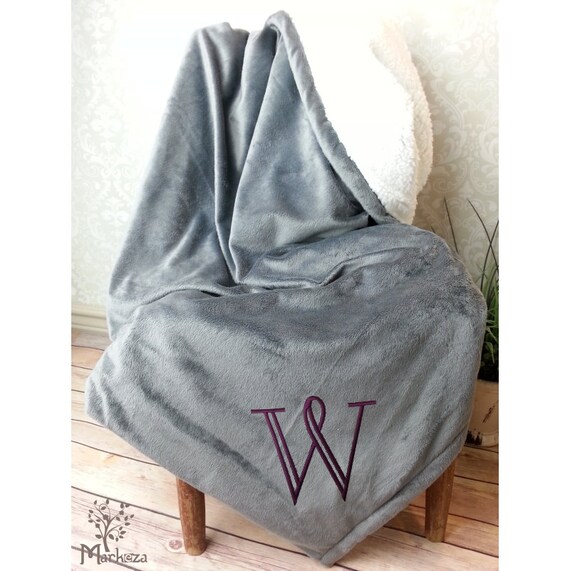 Personalized Plush Sherpa Blanket with Embroidered Monogram Etsy