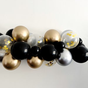 Black, Gold, Silver Balloon Garland, Anniversary Party Decor, Black & Gold Balloons, Balloon Party Kit, Silver, Gold Balloon Backdrop