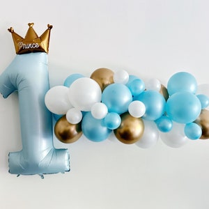 Prince 1st Birthday Party | Pastel Blue, White, Gold Balloon Garland | Baby Blue Balloon Party Kit | Prince 1st Birthday Balloon Backdrop