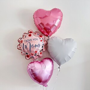 I Love You Mom Balloon Set | Mother&#39;s Day Balloon Decor | Foil Heart Shaped Balloons | Mother&#39;s Day Balloons