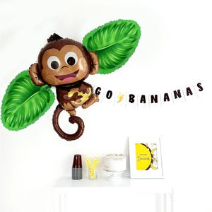 Go Bananas Monkey Party, Palloncino a forma di scimmia, Decorazioni per feste nella giungla, Decorazioni per feste safari, Festa di compleanno safari, Palloncino in lamina grande,