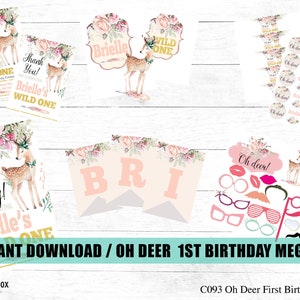 Oh Deer 1st Birthday Printable Collection, Our Little Deer Invite, Wild One Themed Party, Woodland First Birthday Invitation, C093DC image 1