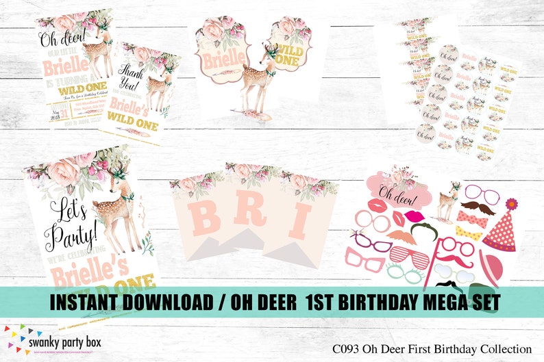 Oh Deer 1st Birthday Printable Collection, Our Little Deer Invite, Wild One Themed Party, Woodland First Birthday Invitation, C093DC image 1