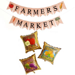 Bauernmarkt Banner, frisches Gemüse Girlande, Marktstand Dekorationen, Gemüsetisch Dekor, Bauernmarkt Party Thema Zeichen P380
