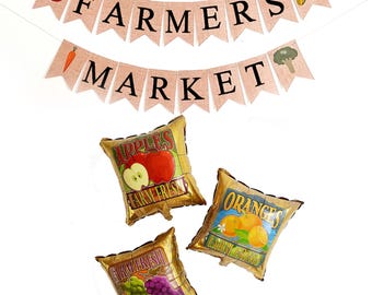 Bauernmarkt Banner, frisches Gemüse Girlande, Marktstand Dekorationen, Gemüsetisch Dekor, Bauernmarkt Party Thema Zeichen P380