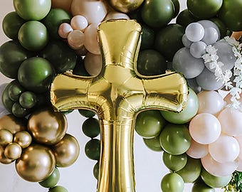 Gold Cross Balloon | Baptism Decorations | Christening Balloons | First Holy Communion Decor |  Church Decorations |