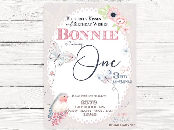 Butterfly First Birthday , Butterfly Invite, Butterfly Themed Party, First Birthday Invitation , C128 Il_570xn