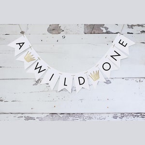 A Wild One Card Stock Banner, Wild One Party Decorations, First Birthday Banner, Gold Crown Banner, Wild One First Birthday, P190