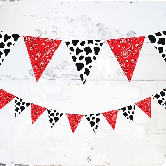 Farm Theme Banner, Cow Spots Garland for Farm or Barnyard Party, Farm Party Decoration, Bandana Banner P179 Il_570xn