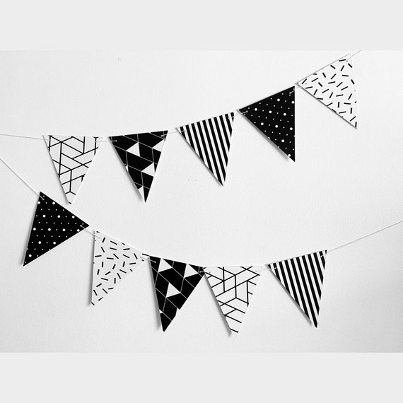 Black & White Patterned Banner, Monochrome Banner, Birthday Party  Decorations, Neutral Party Decor, P163 