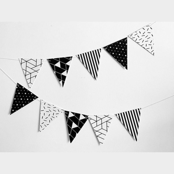 Black & White Patterned Banner, Monochrome Banner, Birthday Party Decorations, Neutral Party Decor, P163