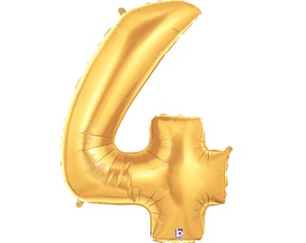 4th Birthday Balloon, Number 4 Balloon, Gold 4 Balloon, 4th Birthday Balloon