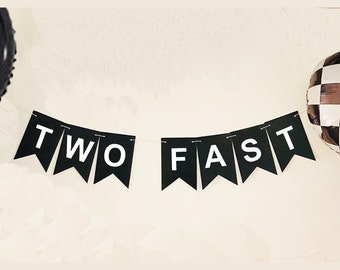 Deux bannières pour papier cartonné rapide, Party d'anniversaire Two Fast Racing, Bannière pour deuxième anniversaire, Décorations de fête pour voitures de course, Party pour 2e anniversaire P201