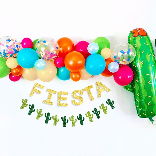 Fiesta Party Decorations, Fiesta Theme Party Kit, Cactus Balloon, Gold Fiesta Banner, Cactus Banner, Fiesta Balloon Garland