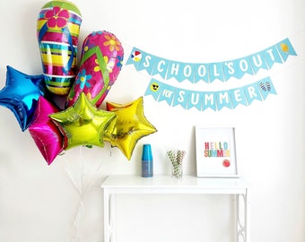 School's Out For Summer Banner, Flip Flips Balloon, End of Year Party Decorations, Last Day of School Banner, Summer Party Decor
