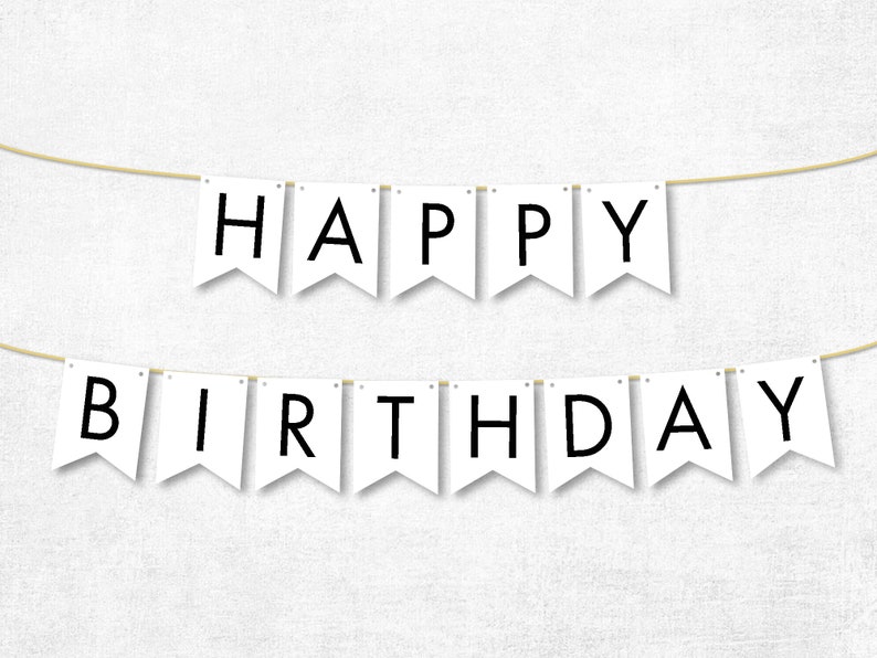 Happy Birthday Banner Black and White Birthday Garland