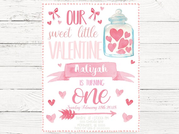 Digital Valentines Day, Valentine 1st Birthday Invitation, February Baby Invitations, Hearts First Birthday Invitation, C091 Il_570xn