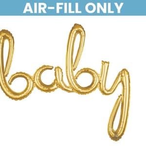 Baby Shower Balloon | Gender Reveal Party Decor | Baby Gold Script Foil Balloon | Blue Gold Mylar Balloon | Baby Shower Photo Prop