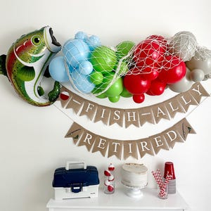 O-Fish-Ally Retired, Fishing Retirement Party, Retirement Party Decor, Fishing Party, Bass Fish Balloon, Happy Retirement, Fish Party Theme