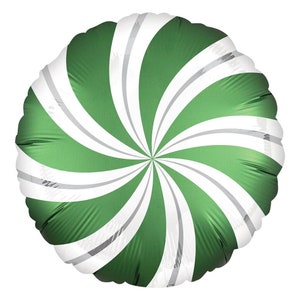 Green Peppermint Balloon, Christmas Party Decor, Holiday Party Decoration, Green, White & Silver Peppermint Balloon, Holiday Decor BAL386