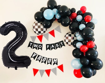 Vintage Race Car Birthday, Two Fast Birthday Party, Race Car Party Decoration, Race Car Balloon Garland