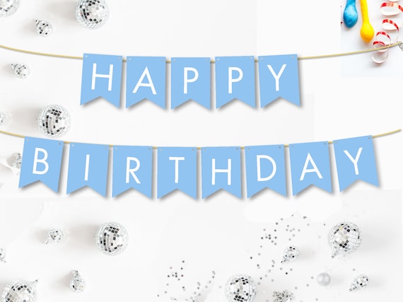 Happy Birthday Banner Blue And White Birthday Garland Blue Etsy