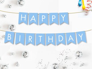 Waenerec Ghirlanda Compleanno Blu Con Bandierine 13 Pz, 2,5 M + 2 M, Per Feste Bambini E Adulti, Riutilizzabile