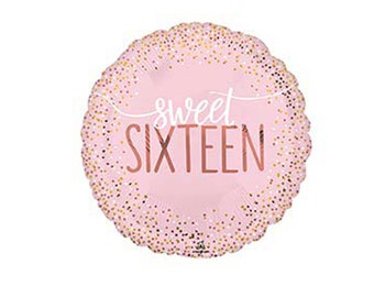 Sweet Sixteen Balloon, Sixteenth Birthday Balloon, Pink and Gold
