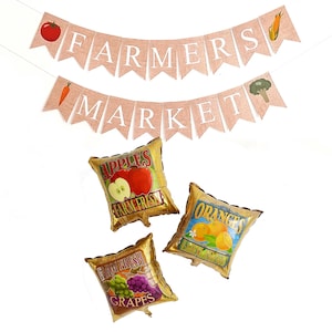 Farmers Market Party Banner, Market Stall Decorations, Vegetable Table Decor, Fresh Veggies Garland, Farmers Market Theme Sign P379