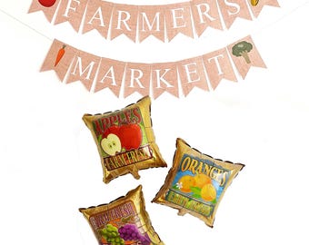 Farmers Market Party Banner, Market Stall Decorations, Vegetable Table Decor, Fresh Veggies Garland, Farmers Market Theme Sign P379