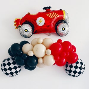 Vintage Race Car Birthday, Fast One Birthday Party, Red Race Car Party Decoration, Race Car Balloon Garland, First Birthday Balloons