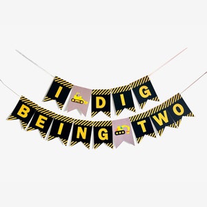 I Dig Being Two Banner, Banner per festa di costruzione del secondo compleanno, cartello per il 2 ° compleanno dei bambini, striscione di compleanno per camion di costruzione