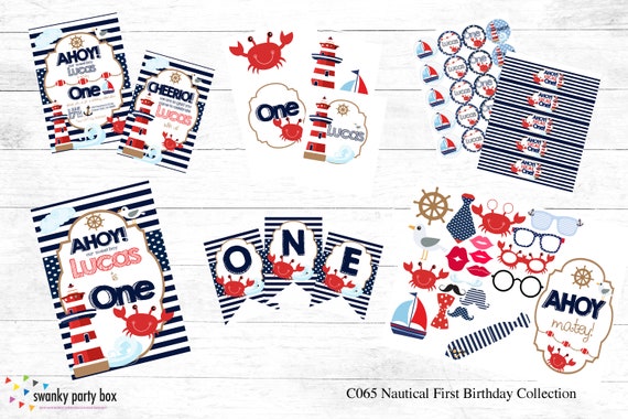 Digital Nautical 1st Birthday Printable Kit, Nautical Party Set, First Birthday Ahoy Instant Download , C065DC Il_570xn