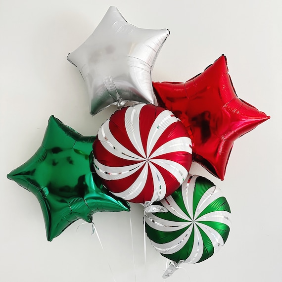 Peppermint Christmas Balloon Bouquet,  Holiday Party Decorations, Red and Green Candy Balloons COL517