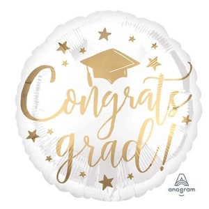 Graduation Balloon, White and Gold Grad Balloon