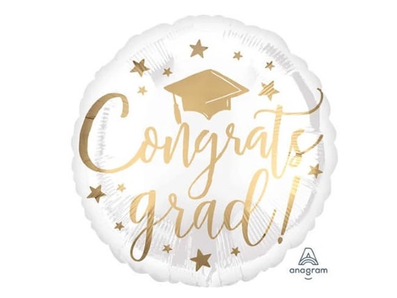 Graduation Balloon, White and Gold Grad Balloon Il_570xn